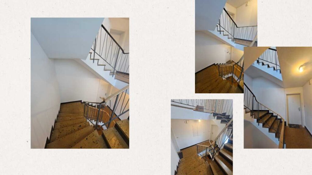 Detailansicht von Treppe und Wand nach Treppenhausmalerarbeiten